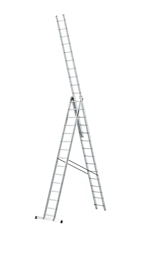 DRABEST Leiter PRO Serie Aluleiter 3-teilig Mehrzweckleiter 3x15 Stufen Leiter Multifunktionsleiter Kombileiter bis 150 kg Beslastbar - Arbeitshöhe 10,39 m - inkl. Eimerhaken