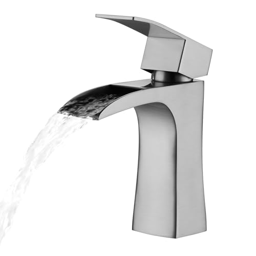 Waschtischarmaturen, Wasserfall-Armaturen für Waschbecken, quadratisch, modern, Garderobenarmatur, Edelstahl-Waschtischarmatur mit DE-Standardschläuchen (Brushed Nickle)