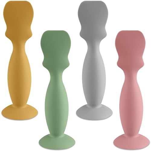 Image of 4 Pack Baby Diaper Cream Brush, Diaper Cream Spatula Applicator Silicone Baby Butt Paste Spatula for Babies, Newborn (Gray/Sage/Blush/Mustard Yellow)