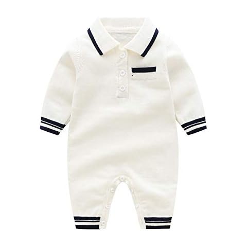 Auro Mesa Infant Baby Boy Knit Long Sleeve Romper White,Blue,Navy onesie (White, 66 (9M)) Cover