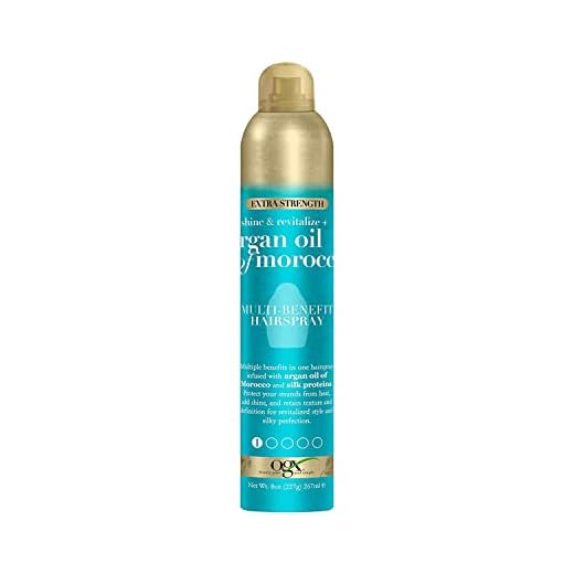 OGX Revitalize + Argan Shine Extra Strength Multi-Benefit Heat Protection Hairspray with Argan Oil & Silk Proteins, Tame Frizz & Non-Greasy Shine, Morocco, 8 Ounce