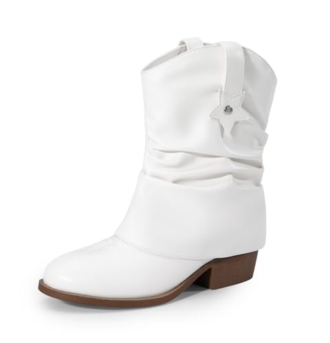 DREAM PAIRS Girls Cowboy Cowgirl Boots 2-in-1 Western Removable Cuff Fold Over Embroidered Fashion Mid Calf Shoes