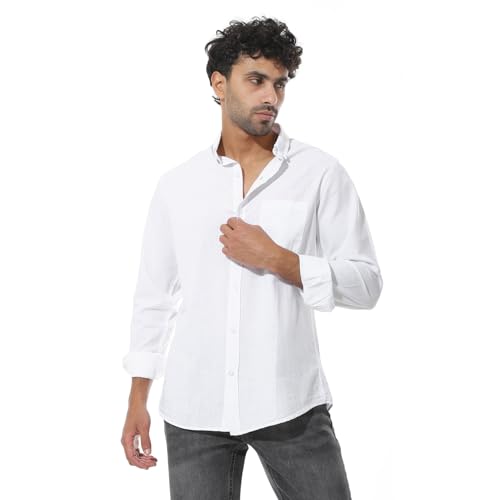 Andora Full Sleeve Solid Buttoned Shirt-White-M