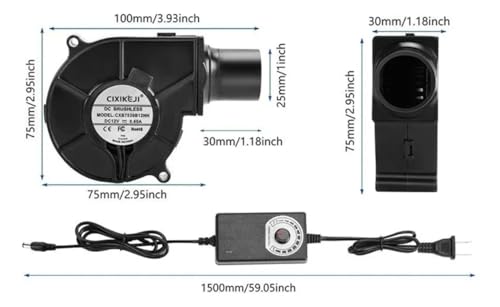 Image of XOYO Blower fan 12v with Speed Controller Adapter | DC 12V - 0.60A Brushless Blower Kit | Dual Ball Bearing Smooth running | DIY Cooling Ventilation Exhaust Projects