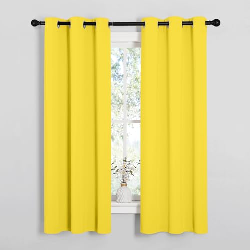 Image of NICETOWN Bedroom Curtain Panels Draperies, Thermal Insulated Solid Grommet Curtains /Drapes (1 Pair, 34 by 63 inches, Bright Yellow)