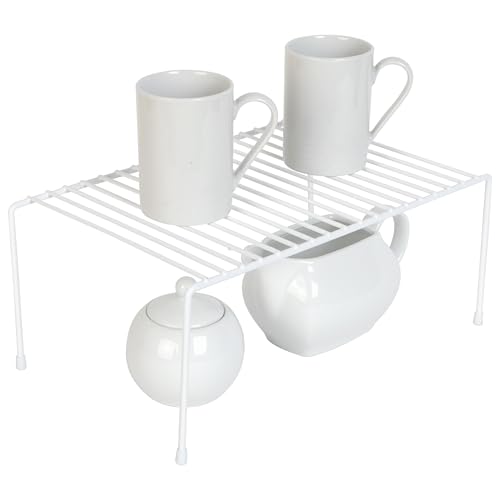 Smart Design Cabinet Storage Shelf Rack - Medium (8.5 x 13.25 Inch) - Steel Metal Wire - Cupboard, Plate, Dish, Counter & Pantry Organizer Organization - Kitchen [White]
