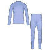 Sous-vêtement thermique unisexe pour enfants de couleur unie Ensemble comprend T-shirt à manches longues à col rond et leggings à taille élastique