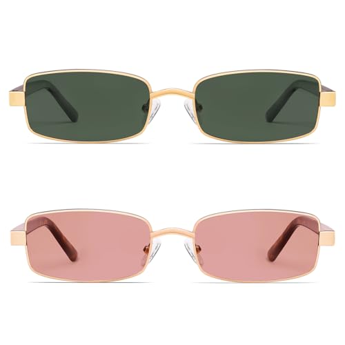 Image of VANLINKER Retro Rectangle Polarized Sunglasses for Women Men Small 90s Vintage Trendy Slim Narrow Rectangular Frame VL9684