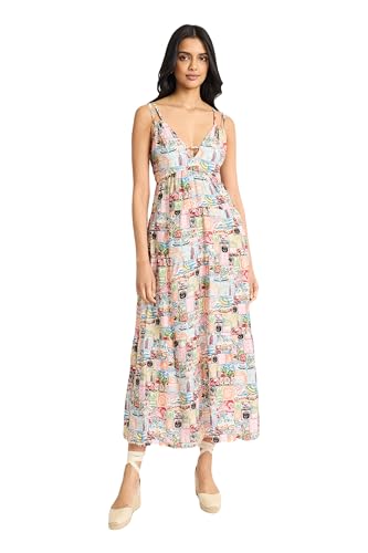 Image of Women's Women's Spaghetti Strap Empire Waist Maxi - Elegant V-Neck Silhouette with Cutout Detail - Summer Occasion Dress
