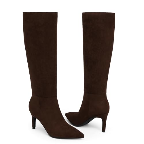 Image of Easyfox Knee High Boots Women Pointed Toe Stiletto Heel Tall Boots | Side Zipper,3 In Stiletto Heel,Fall Spring Winter Fashion Dress Tall Boots,Evening Bridal office Long Boots