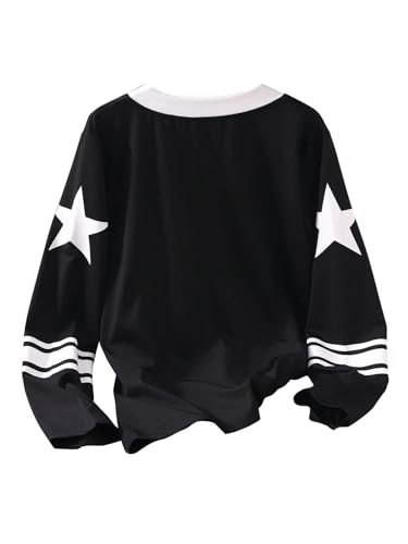 SweatyRocks Girl's Number Graphic T Shirt Oversized Long Sleeve V Neck Casual Jersery Tees Top2