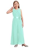 Freebily Traje de un Solo Pedazo para niñas con Gasa y Adornos de Flores, Peto de Fiesta para Bailes Menta Verde 9-10 años