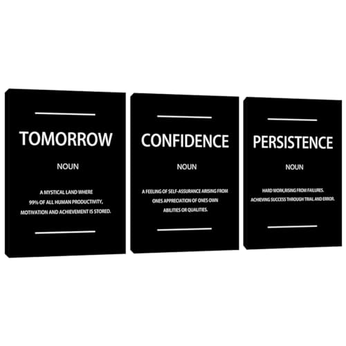 3 Pieces Inspirational Black Confidence Wall Art Noun Poster Persistence Canvas Office Decor Inspiring Tomorrow Framed Prints Motivational Quotes Wall Art Decor Living Room Gym Bedroom - 60"W x 28"H