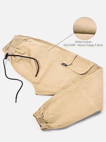 Image of Beyoung Cotton Regular Fit Heavy Gauge Cargo Joggers for Men | Ribbed Hem | Spacious Pockets | Track Pants | Elastic Waistband | Cargo for Men