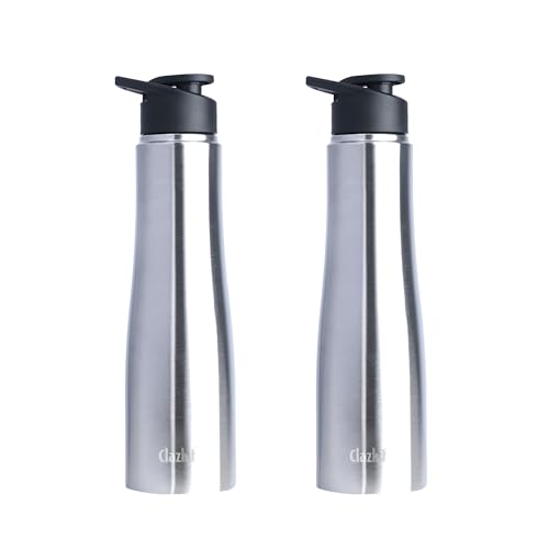 Clazkit Optimus Sporty Stainless Steel Water Bottle 1000ml Set of 2|ISI Certified| Leakproof, Rust-Free, BPA-Free, Durable for College, Fridge, Sports, Gym, Yoga & Office