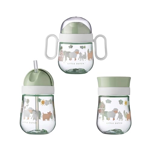 Mepal - Mio Trinklernbecher 3er Set - Antitropf-Henkelbecher 200 ml - 360° Trinklernbecher 300 ml - Strohhalmbecher 300 ml - Lernbecher für Kinder ab 6 Monaten - Auslaufsicher - Little Farm