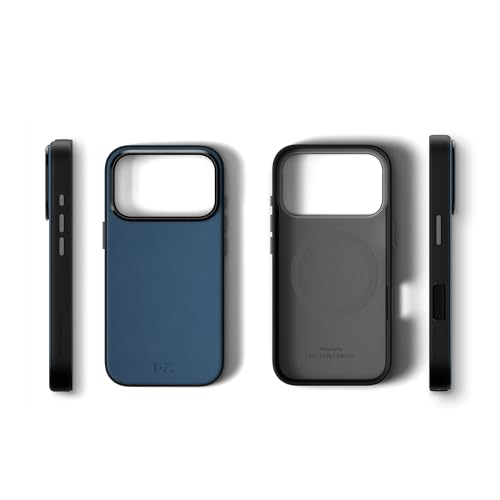 Image of DailyObjects Leatherite Case for iPhone 17 Pro Compatible with MagSafe Wireless Charging | Navy Blue-Gey Hybrid Magnetic Back Cover