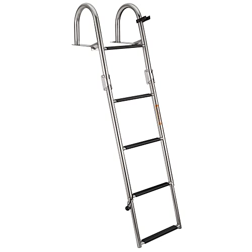 RecPro Marine Pontoon Boat Heavy Duty 5 Step TELESCOPING Rear Entry Ladder SSL-BCK-T3L Polished