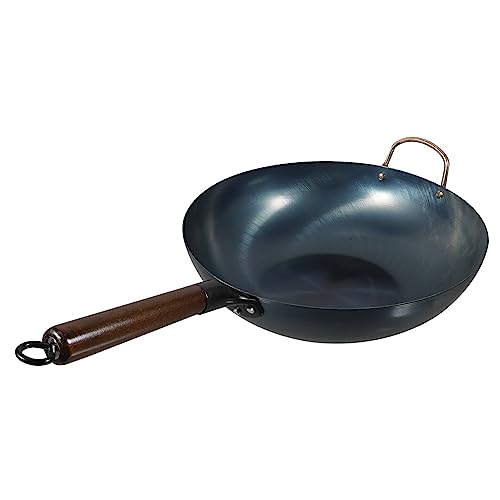 Wok tradicional de hierro con mango de madera 12 pulgadas