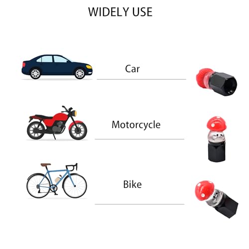 4-Pack Handmade Mushroom Tire Valve Stem Caps, Colorful Red & White Design for Schrader Valves, Cute Car & Bike Accessory, Unique Driver Gift, Novelty Wheel Accent (Black)