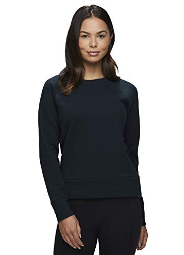 RBX Active Women's Mid Weight Relaxed Shorter Length Crewneck Textured Soft Fleece Pullover Sweatshirt Sweater Textured Teal Blue M