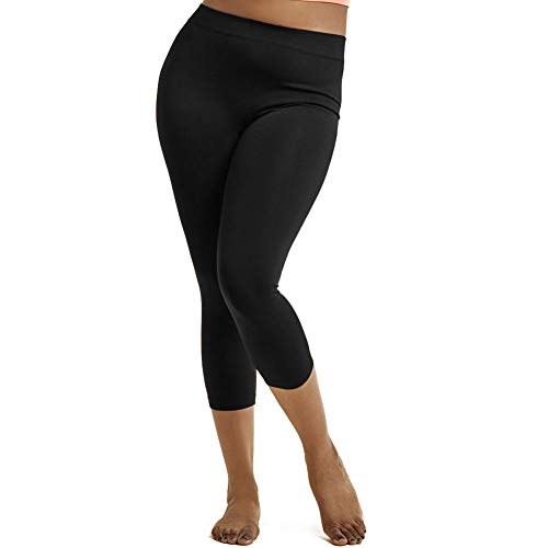 Sofra Women's Plus Size Cropped Capri Solid Leggings-Black