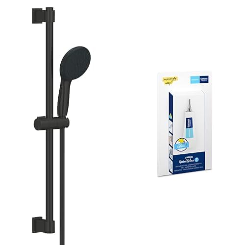 GROHE Vitalio Start 110 - Brausestangenset + Kleber Set (wassersparend, 600mm Brausestange, schnelle Installation, anpassbar an Bohrlöcher), matt schwarz GROHE Vitalio Start 110 - Brausestangenset + Kleber Set (wassersparend, 600mm Brausestange, schnelle Installation, anpassbar an Bohrlöcher), matt schwarz