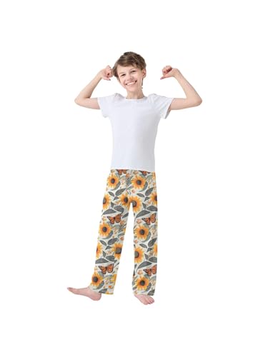 Butterfly Sunflower and Watercolor Grey Boys Pants for Kids Jogger Pants with Pockets S3
