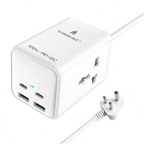 Image of Vismac 100watt Power Extension Board 2 Universal Sockets + 2 USB Ports + 2 Type C Ports | 1.5M BIS Cord | 2500W Load Capacity| 1 Year Warranty | Fire Resistant | for Home & Office and Workspace.