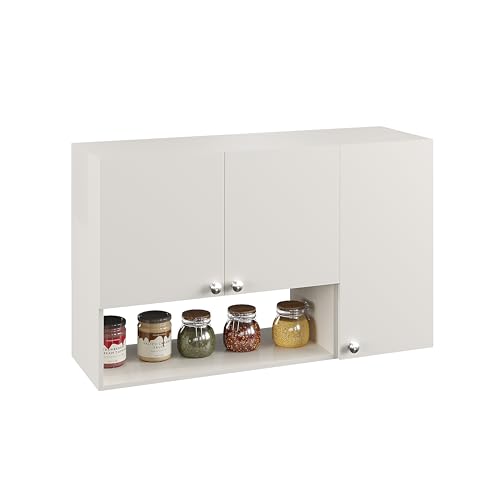 Image of FURNEASER Diana Wall Mounted Kitchen Cabinet with Doors & Open Shelves | Engineered Wood Wall Storage Cabinet for Kitchen, Dining Room & Utility | Modern Wall Organizer