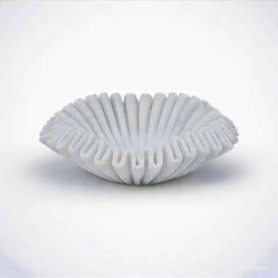 CRAFTFOBIA Marble Ruffle Bowl Handcrafted Decorative ScallopBowls - Antique Catchall Jewelry Dish Fruit Organizer for Home & Kitchen (9 inches)