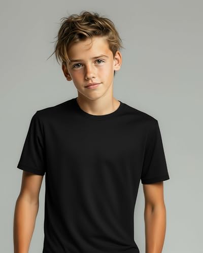 Image of Real Essentials 5 Pack: Boys Breeze Tech Dry-Fit Short Sleeve Athletic T Shirt Active Workout Gym Kids Youth