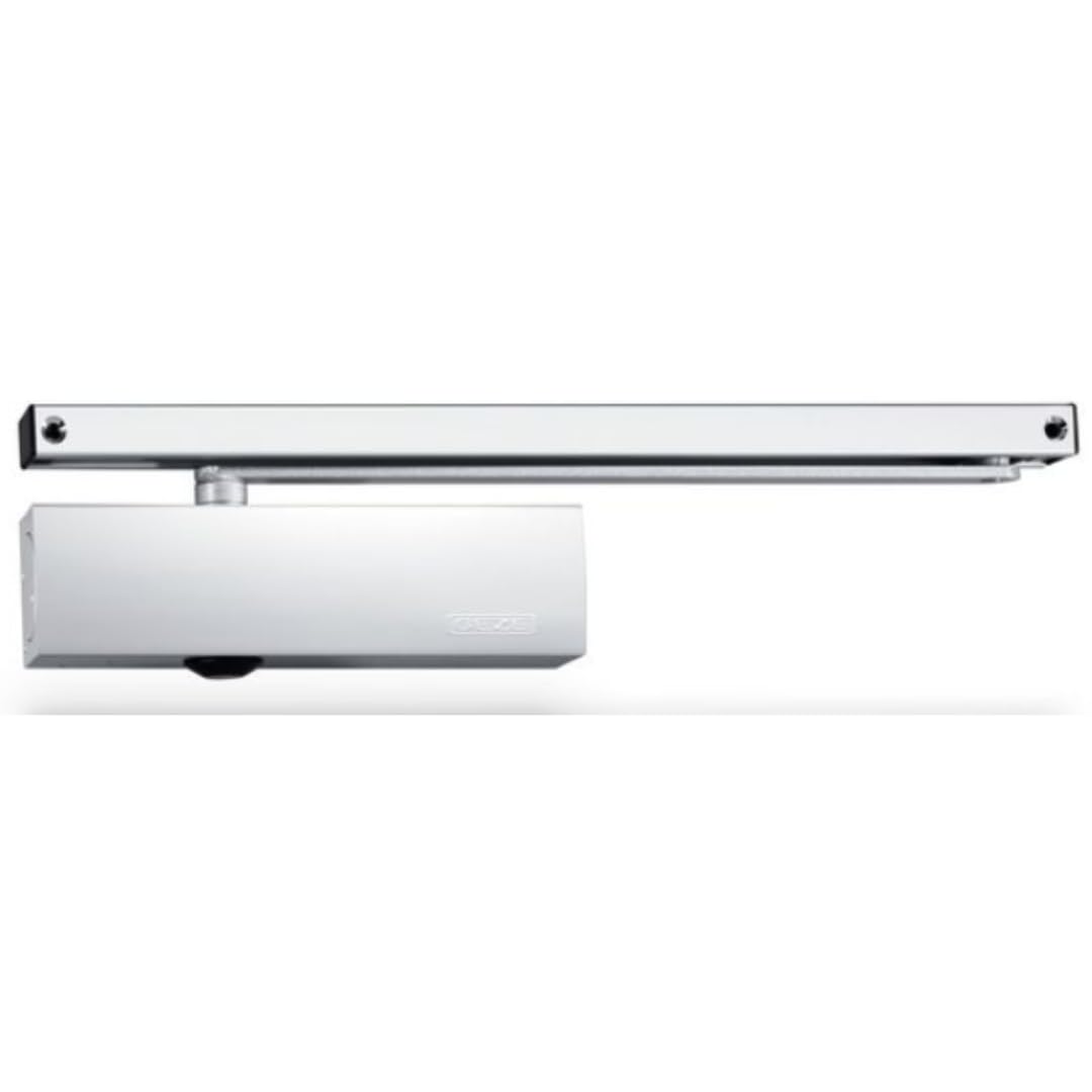 Geze Door Closer TS 3000 V Silver for Single Leaf Doors up to 1100 mm Wing Width, Complete Package Including Mounting Plate and Slide Rail 22.6 x 4.6 x 6 cm