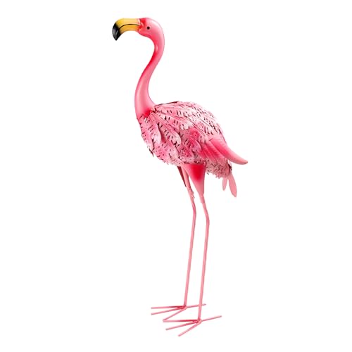 QNGCOLRCY Garden Statues Flamingo Sculptures Metal Yard Art Pink Bird Art Outdoor Backyard Decor Patio Lawn Porch Ornament Flamingo Yard Decoration (Pink with White)