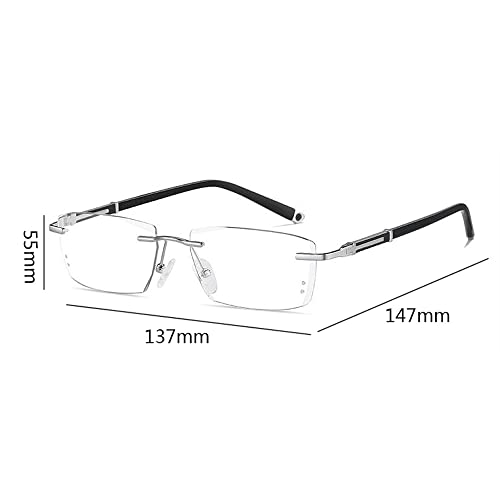 LENG Photochromic Reading Glasses Frameless Sunglasses Blue Light Blocking Readers Anti Glare Eyewear Ultralight Eyeglasses Clear Vision +2.50 (Size : 3.5X)