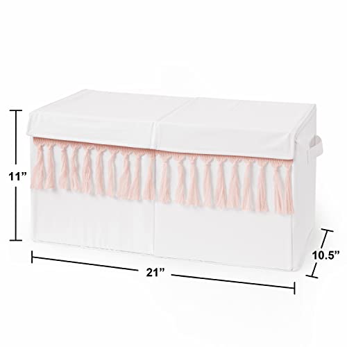 Sweet Jojo Designs Boho Bohemian Girl Small Fabric Toy Bin Storage Box Chest For Baby Nursery Kids Room - Blush Pink White Farmhouse Shabby Chic Designer Modern Minimalist Tassel Fringe Macrame Cotton #TOP2