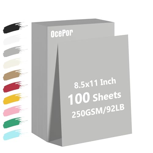 OcePor 100 Sheets Grey Cardstock Paper Colored Printer Paper 8.5 x 11 Card Stock Thick Construction for Craft ScrapbookOffice Printing Invitations Certificates92 lb/250gsm
