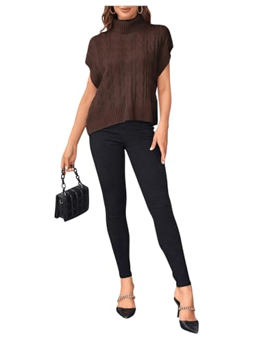 Image of SweatyRocks Women's Casual Sleeveless Turtle Neck Sweater Vest Cable Knitted Solid Crop Tank Top