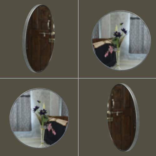 Image of Quality Glass Metal Frame Round Wall Mirror Royal Mirror Home Decorative Mirror Modern Mirror Living Room Mirror Wall Mirror Bathroom Mirror Size 30x30 inches Color Silver MF 52