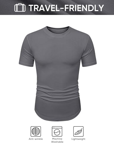 Image of JMIERR Mens Short Sleeve T Shirt Summer Muscle Slim Fitted Crewneck Longline Tees Shirts for Gym Workout