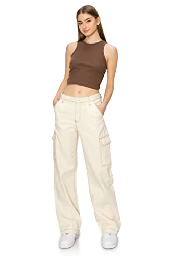 Cali1850 Women’s Straight Leg Cargo Pants - High Waisted Contrast Stitch Twill Fabric Casual Multi Pockets Trousers2