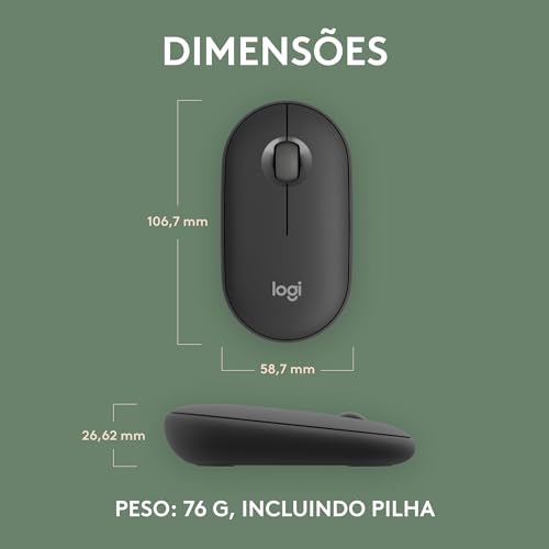 Mouse sem fio Logitech Pebble 2 M350s com Clique Silencioso, Design Slim Ambidestro, Conexão Bluetoo