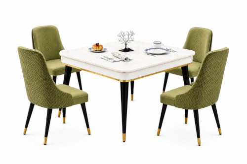 Image of WOODEN SPACE 4 Seater Wooden Dining Table Set | Urban Marble Top Dining Table with Chairs for Dining Room & Kitchen (Modern Vento Light Green) (42 x 42 x 30 inch)