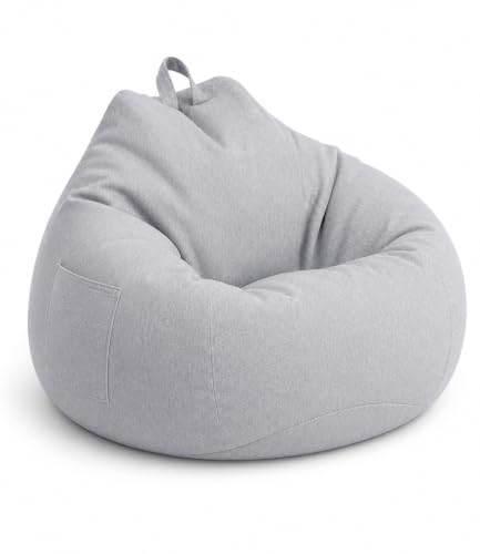 Highdi Puff Salon Infantil 70 x 80 CM Sin Relleno, Niños Puff Gamer - Algodón y Lino, Duradero y cómodo, Gris Bean Bag Chair para Salón, Dormitorio y Sala de Juegos