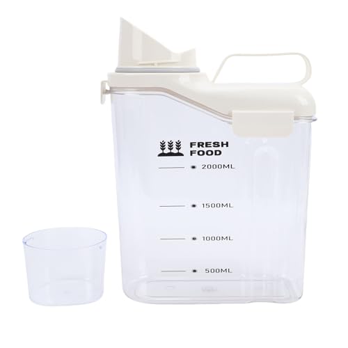 EMUKOEP Dispensador de Arroz con Taza Medidora, Recipiente de Almacenamiento Hermético de Plástico, Pico Vertedor para Fácil Acceso, Dispensador de Cereales para Cocina Organizada (Blanco Lechoso