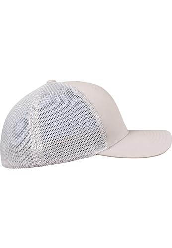 Image of Flexfit Trucker Mesh Fitted Cap | 6-Panel, Mid-Profile, Stretchable Mesh Backing, Flexfit Sweatband, Curved Visor, Silver Undervisor