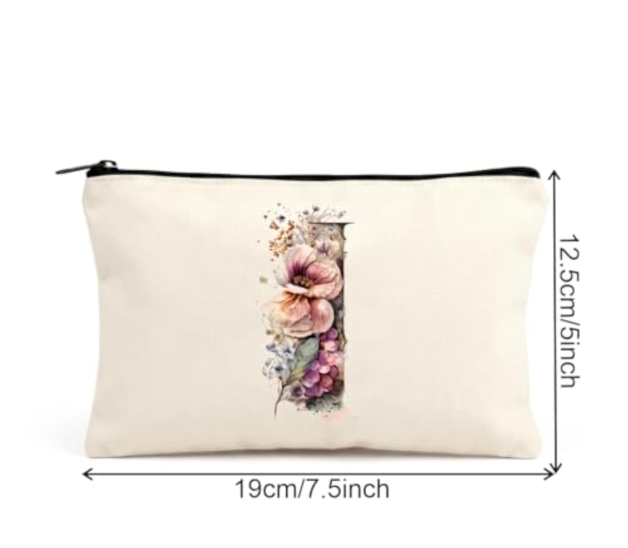 Floral Letter i Initial Printed Multipurpose Zipper Pouch, Travel Organizer
