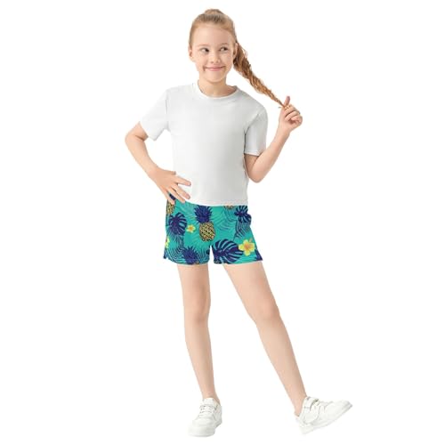Girls Shorts Pineapple Floral Teal Athletic Youth Comfy Summer Pajama Sleepwear Cute Printed Kids Clothes, X-Small2