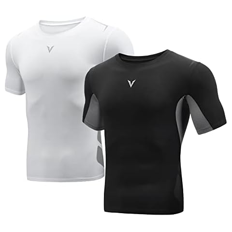 Veadoorn 2 Pack Men's Athletic Compression Short-Sleeve T-Shirt (Black+White,XL) Cover