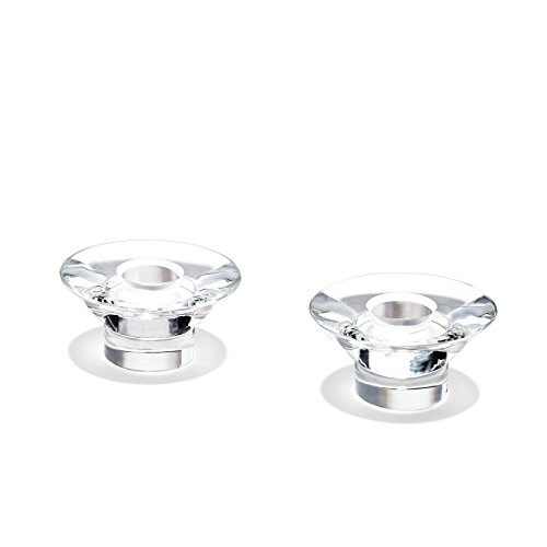 LampLust Glass Taper Candle Holders - Clear Glass, Round Modern Design, 1.5" Height, for Wedding Centerpiece, Easter Dinner or Home Decor, Fits Standard 3/4 Inch Candlesticks - Set of 2